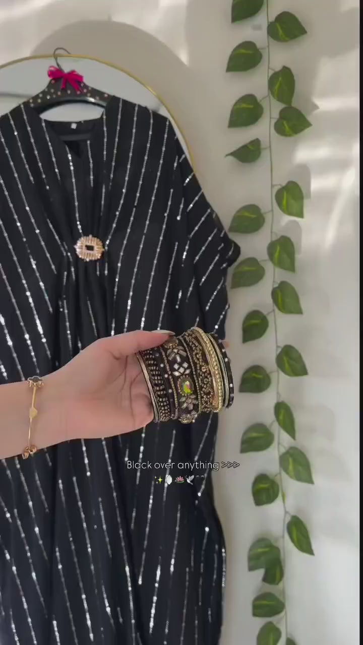 Ready to Wear Moonlight Kaftan Dress with Attached Inner | Free Size Flowy Party Dress