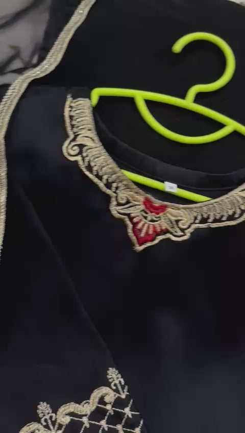 Kids 3-Piece Embroidered Shamose Silk Shirt with Organza Garara & Lace Work Dupatta