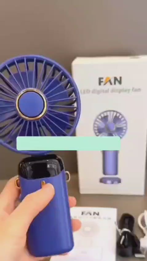 Portable Rechargeable Desk Fan with LED Digital Display | 5-Speed Wind, 90° Adjustable Mini Fan for Office, Travel & Home
