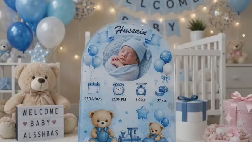 Customized Baby Birth Resin Frame with Stand & Gift Box – 12x9 Inches