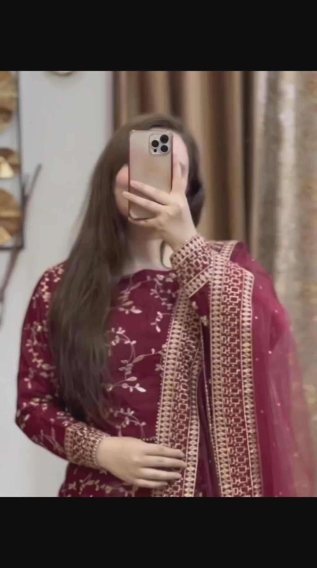 Ready to Wear 4 Piece Embroidered Top with Long Flare Skirt, Dupatta & Potli