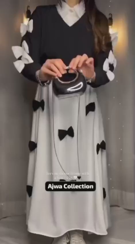 Ready to Wear Premium Georgette 2-Piece Maxi Set with V-Neck Bow Top & Contrast Flare Maxi (9 Colors)