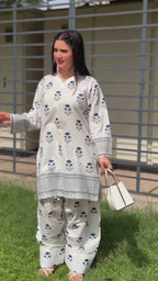 Front and Back Blueberry Printed Shirt with Farshi Shalwar 2-Piece Summer Cotton Suit