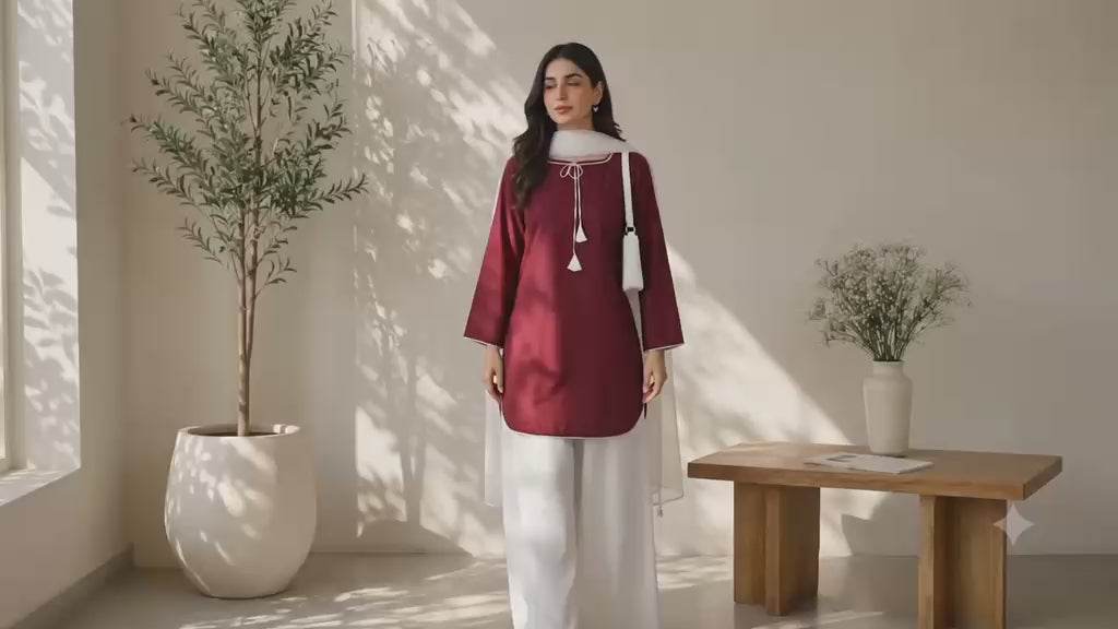 Ready to Wear Pure Cotton Dori Latkan 3-Piece Farshi Shalwar Suit with Chiffon Dupatta