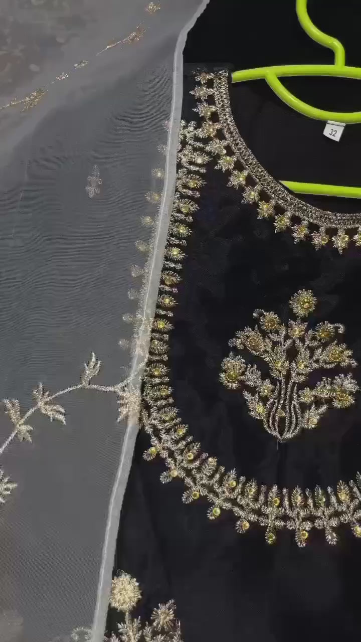 Kids 3-Piece Handwork & Embroidered Organza Shirt with Maysoori Trouser & Dupatta