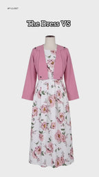 Elegant 2-Piece Floral Print Maxi Dress with Matching Cropped Jacket Set