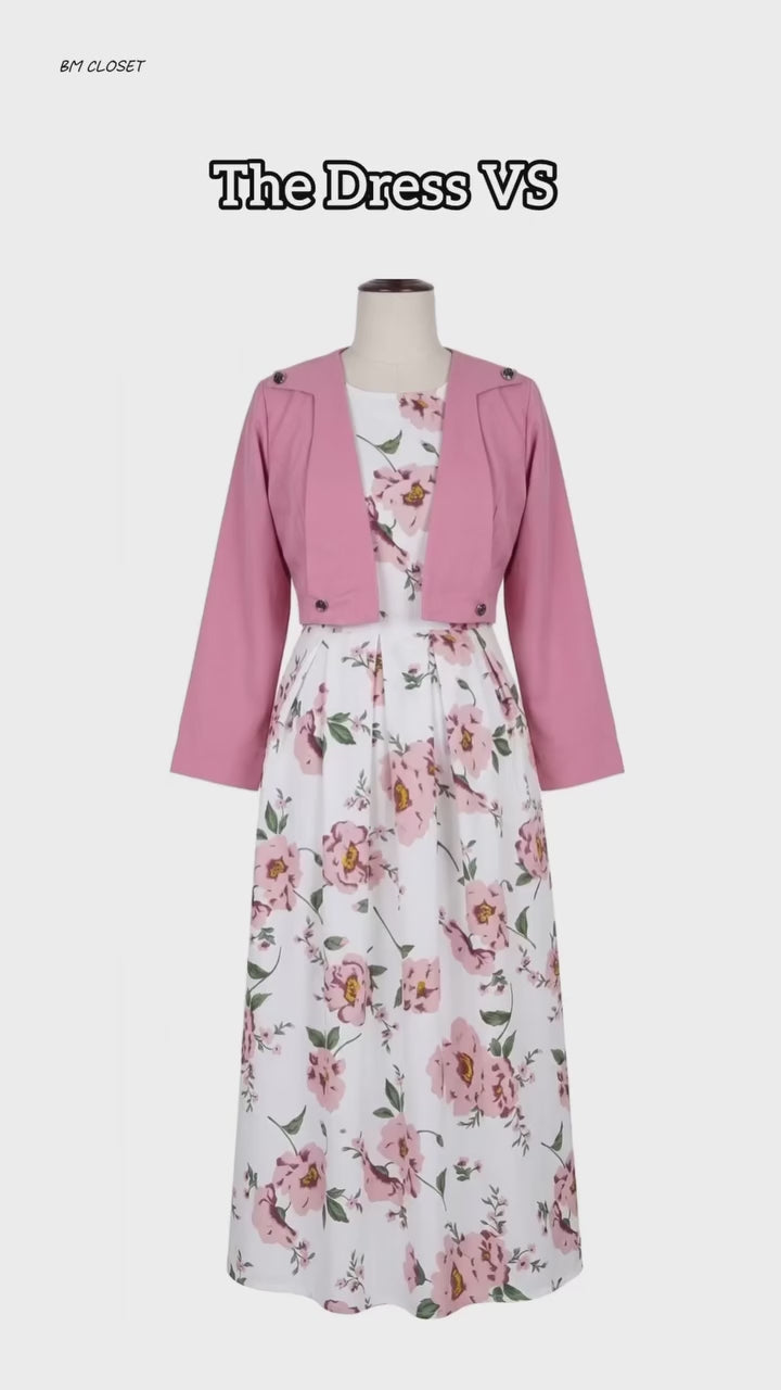 Elegant 2-Piece Floral Print Maxi Dress with Matching Cropped Jacket Set
