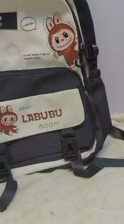 Cute Labubu Printed School Backpack - 18-Inch Waterproof Large Capacity Travel Bag