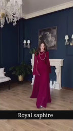 Royal Sapphire 2-Piece Korean Chiffon Ruffle Maxi Dress & Skirt Set