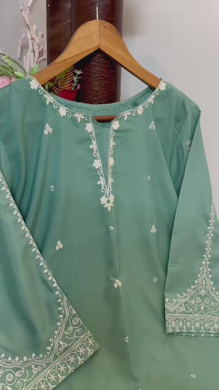 Ready to Wear Malai Lawn Embroidered 2-Piece Dress with Farshi Shalwar - Stitched Collection
