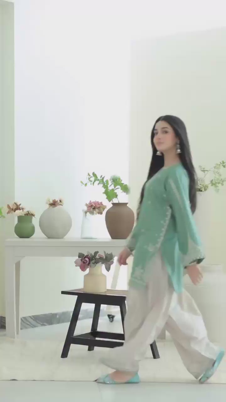 Ready to Wear Malai Lawn Embroidered 2-Piece Dress with Farshi Shalwar - Stitched Collection
