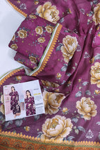 Premium Digital Printed Bana Dora Floral 3 Piece Unstitched Suit – Plum Purple | Women's Summer Collection 2026
