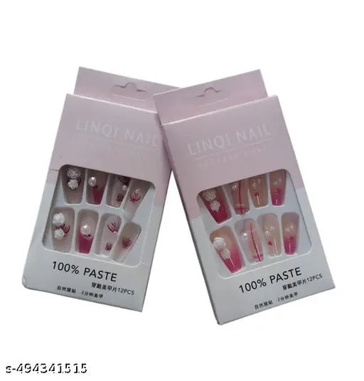 Pack of 5 Premium Gel Shine Artificial False Nails | Random Assortment Press-On Nails